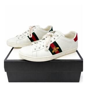 Gucci Ace Bee Web Stripe Leather Sneakers Womens Size EU 37.5